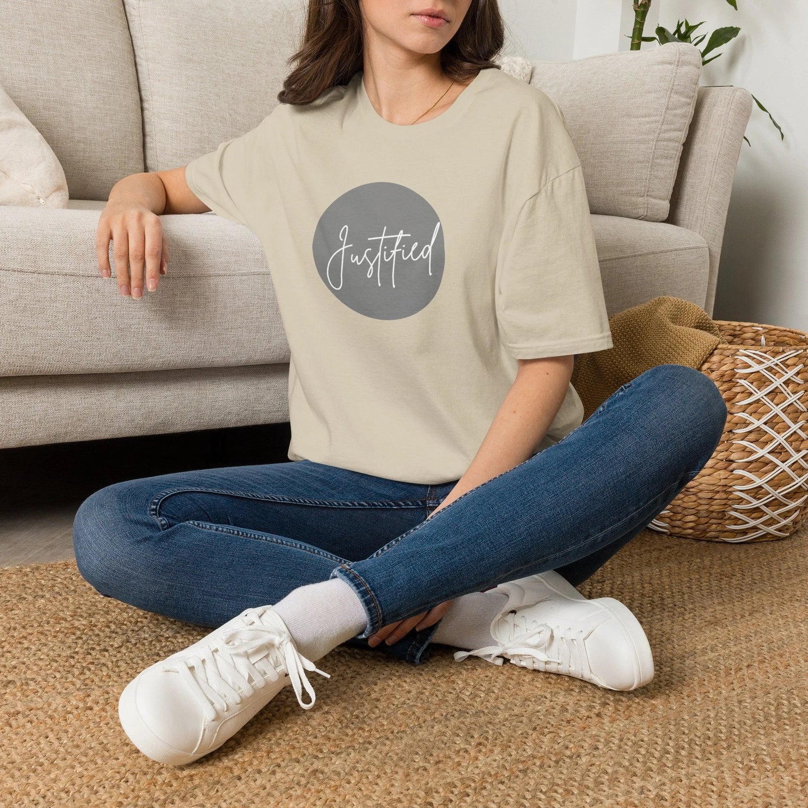 Justified Script Circle T-Shirt — Minimalist Inspirational Tee