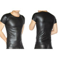 Men Faux Leather T-Shirt Matte Stretchy Slim Fitted Short Sleeve Tops Soft