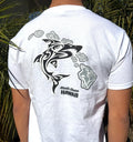 Hawaiian Design Surfing Beach White T-shirt Tribal Shark Island Chain Map