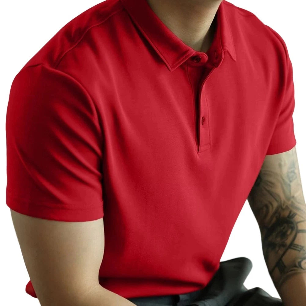 Short Sleeve Men's Shirt with Lapel Collar Casual Fit Polyester Spandex Top