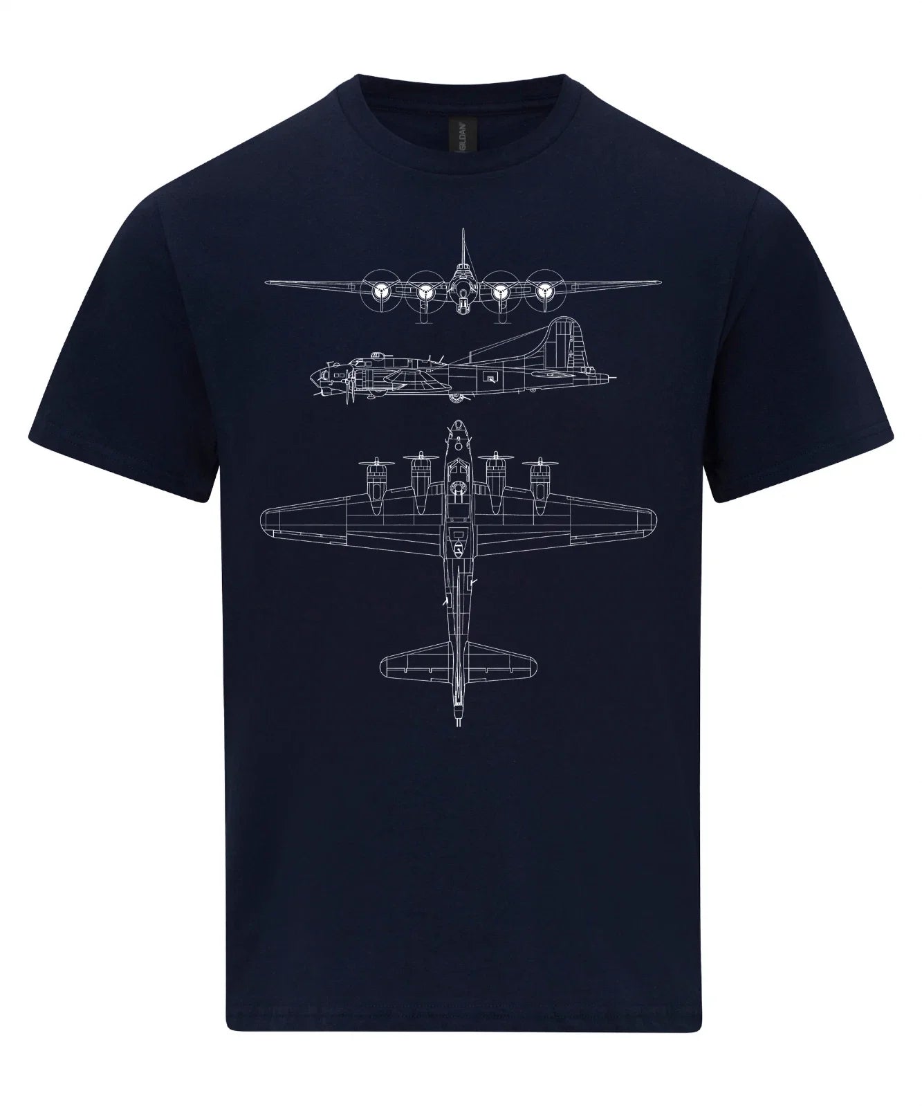 B-17 Flying Fortress T-Shirt, Technical Drawing Blueprint , Bomber Aircraft USAF