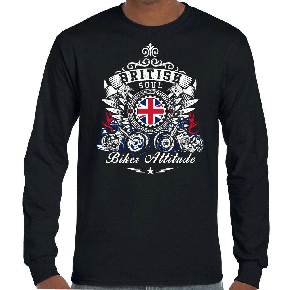Biker T-Shirt British Soul Biker Attitude Mens Motorbike Motorcycle Tee