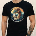 Mens Dragon Drinking Coffee Motif Cotton T-Shirt Size XS to 5XL