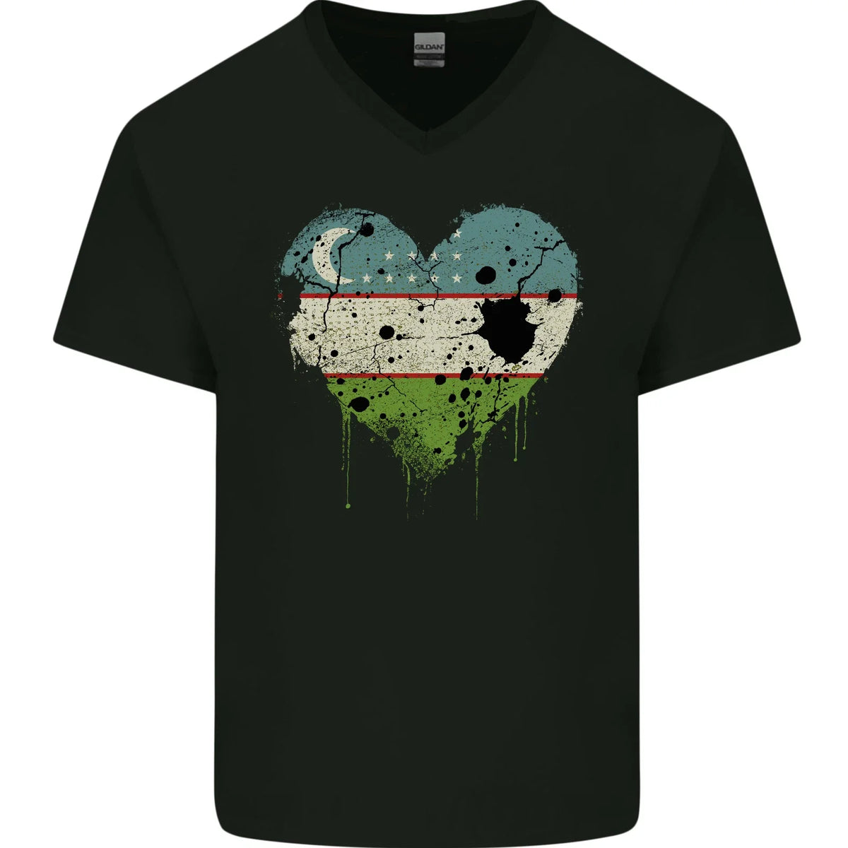 Love Uzbekistan Flag Ukbek Day Football Mens V-Neck Cotton T-Shirt