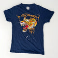 Ed Hardy Tiger Graphic T Shirt Mens Medium Blue Front Back Print Y2K Tattoo Tee