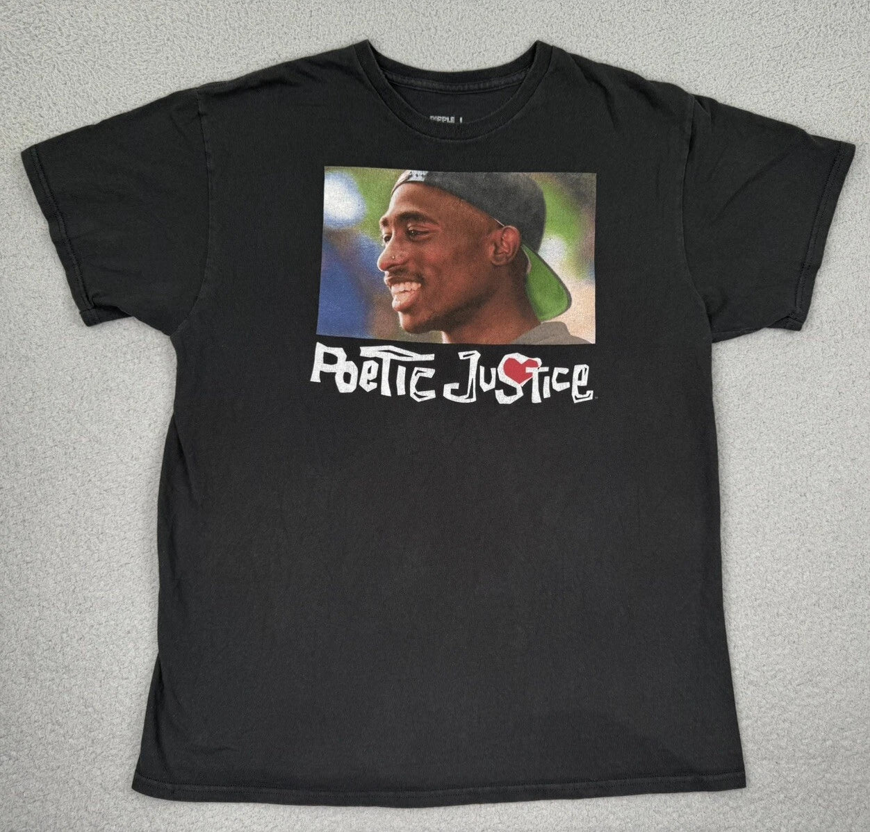 Tupac Shakur T Shirt Mens L Black Faded Poetic Justice Graphic Modern Reprint