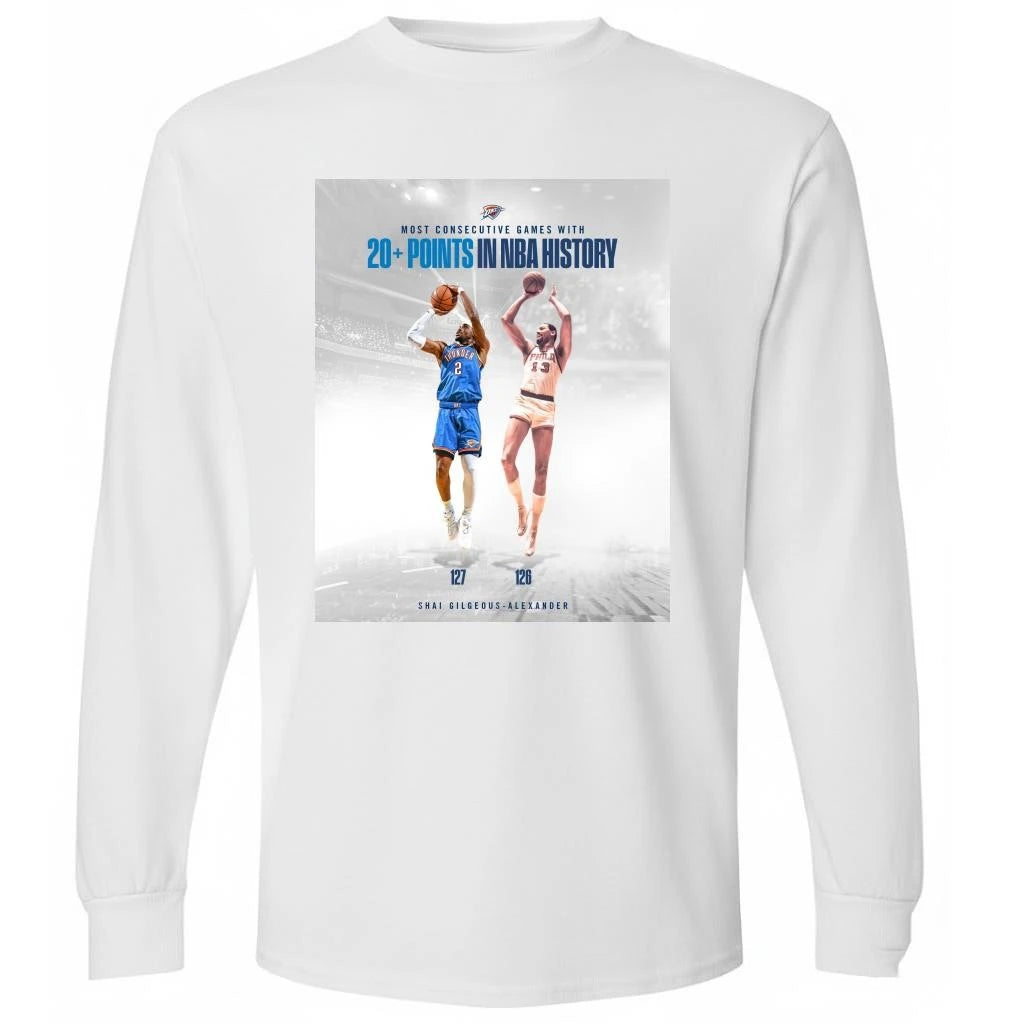 Shai Gilgeous Alexander OKC Thunder Most Consecutive Games With 20+ Points In NBA History Shirt