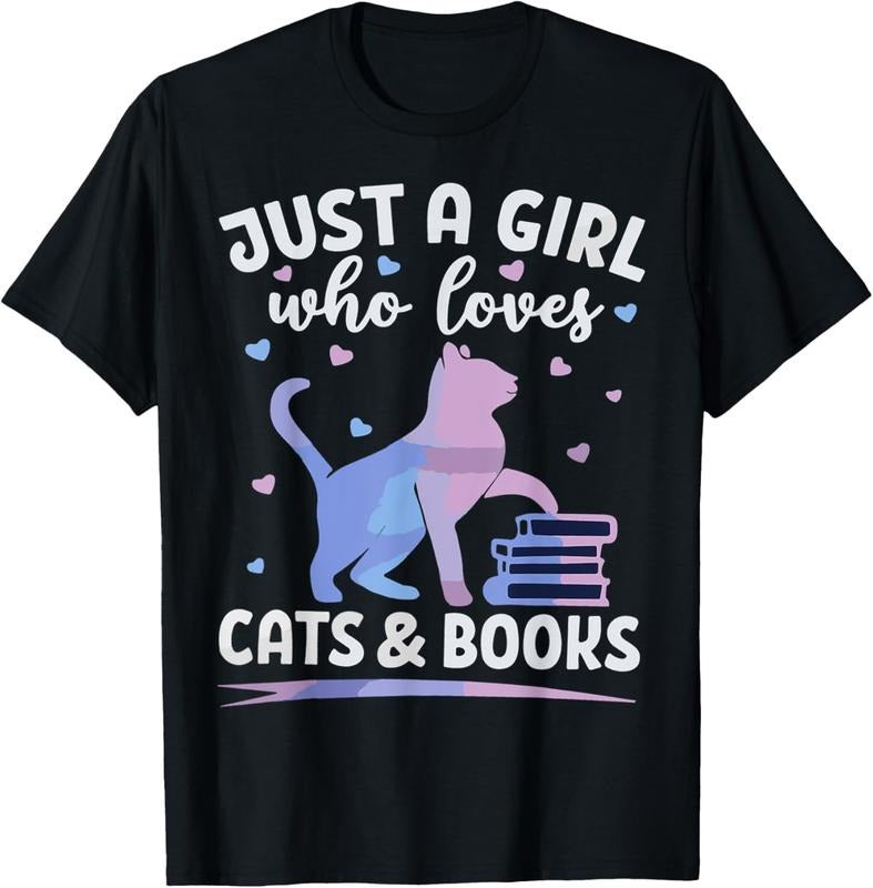 shirts Just A Girl Who Loves Books And Cats Funny Reading T-Shirt Hoodie, Sweatshirt | HypeDripTees.com