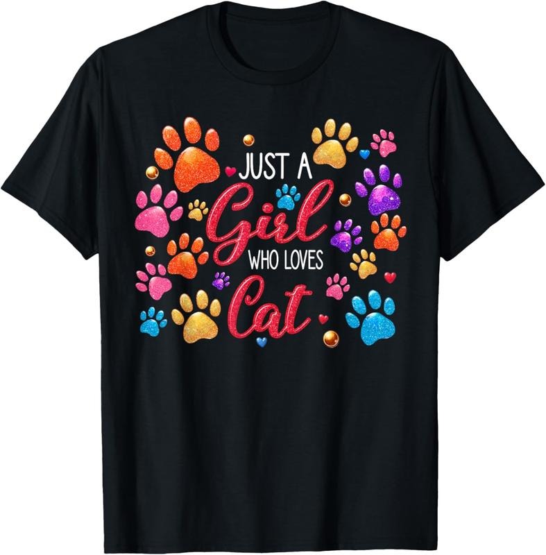 shirts Just A Girl Who Loves Cats Cute Paw Cat Lover Pet Dad Mom T-Shirt Hoodie, Sweatshirt | HypeDripTees.com