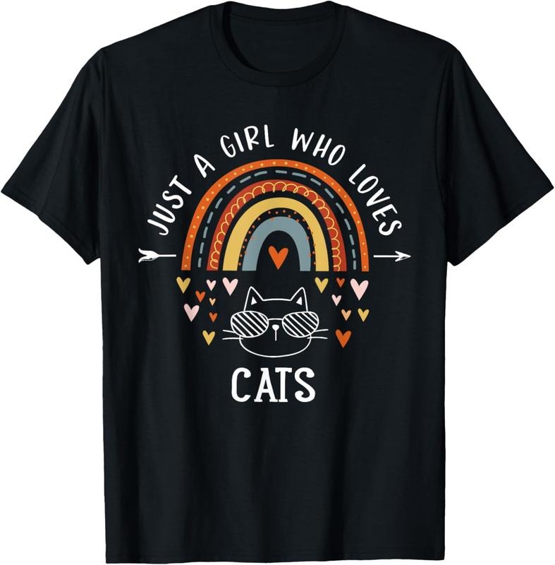 shirts Just A Girl Who Loves Cats Rainbow Gifts For Cat Lover Women T-Shirt Hoodie, Sweatshirt | HypeDripTees.com