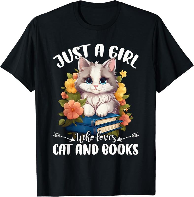 shirts Just a Girl Who Loves Cats and Books, Kitties Pet Art Lover T-Shirt Hoodie, Sweatshirt | HypeDripTees.com
