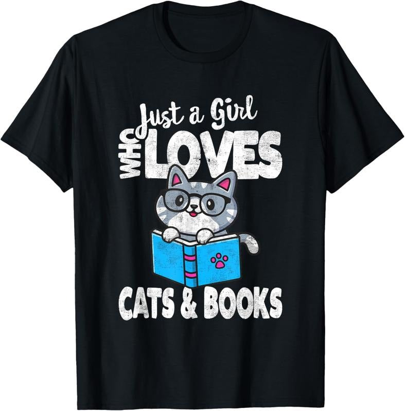 shirts Just a Girl who loves cats & Books Funny Pet Lover Readers T-Shirt Hoodie, Sweatshirt | HypeDripTees.com