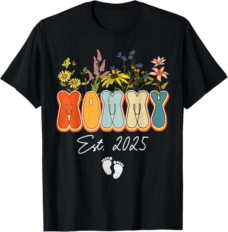 shirts Mom Est 2025 Promoted to Mommy 2025 Cute Floral Pregnancy T-Shirt Hoodie, Sweatshirt | HypeDripTees.com