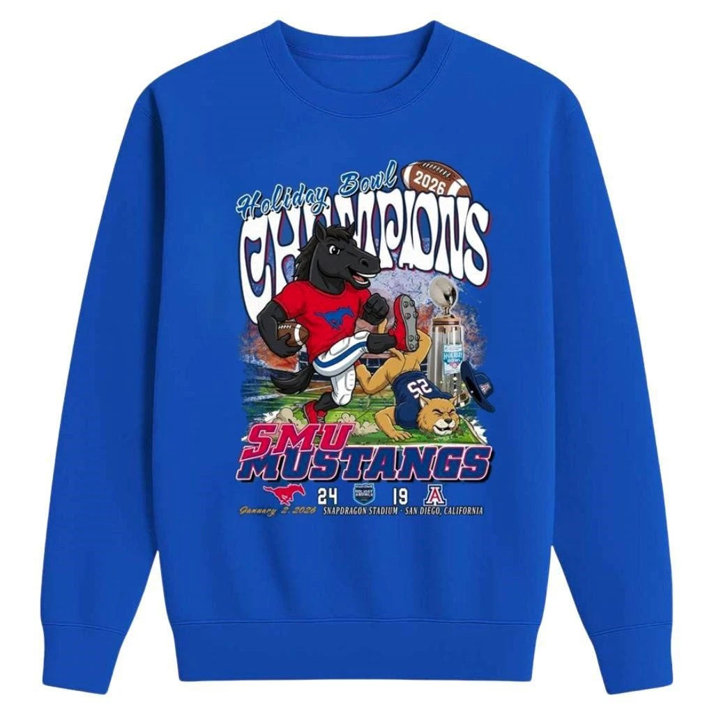 SMU Mustangs Defeat Arizona Wildcats 24-19 2026 Holiday Bowl Champions Score Mascot Shirt