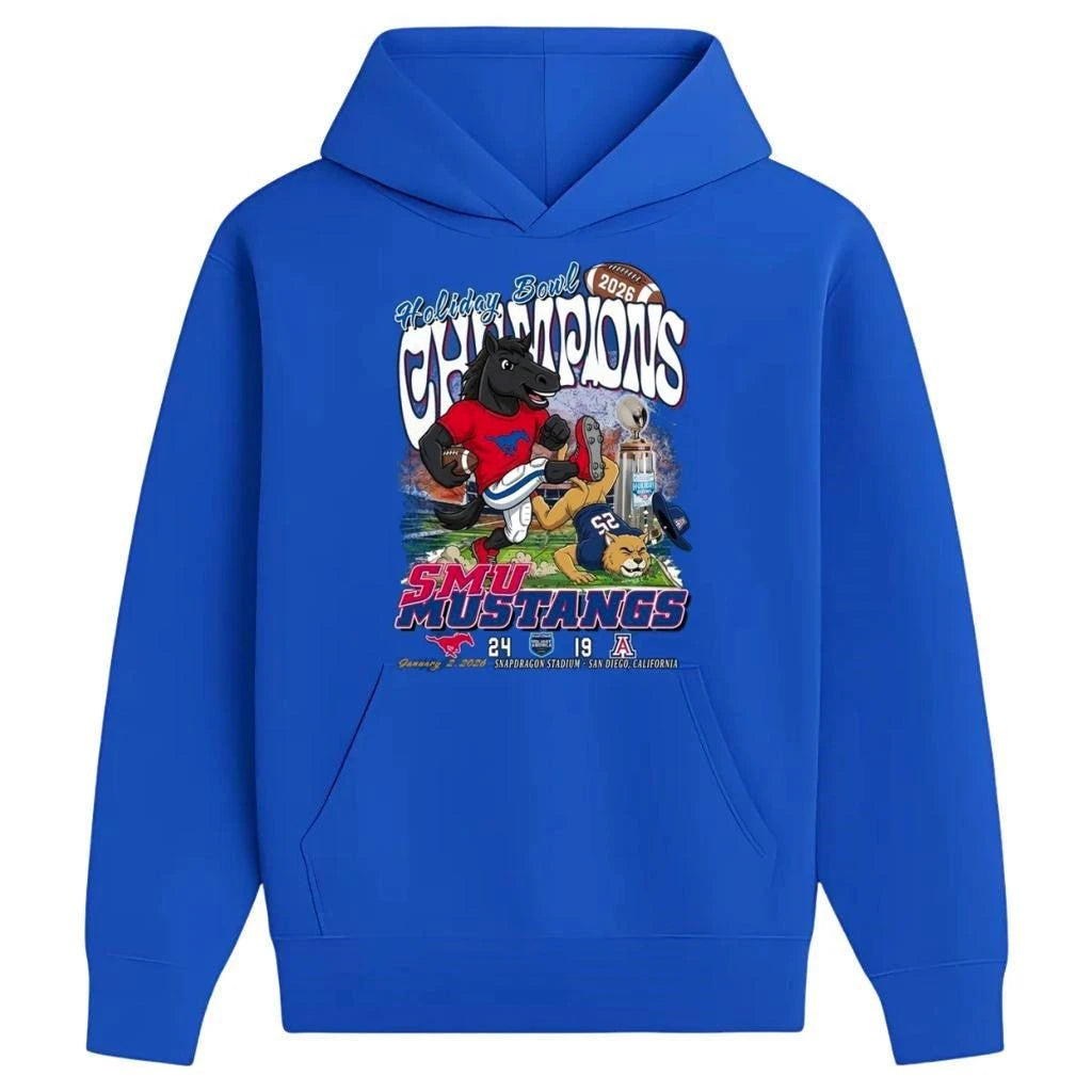 SMU Mustangs Defeat Arizona Wildcats 24-19 2026 Holiday Bowl Champions Score Mascot Shirt