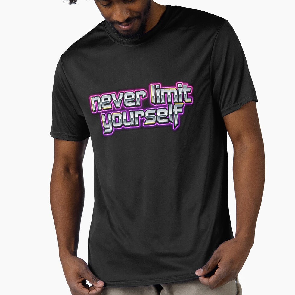 Never Limit Yourself Synthwave Retro Futuristic Neon T-Shirt by weeomano