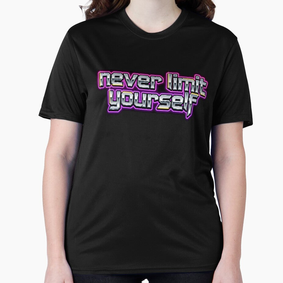 Never Limit Yourself Synthwave Retro Futuristic Neon T-Shirt by weeomano