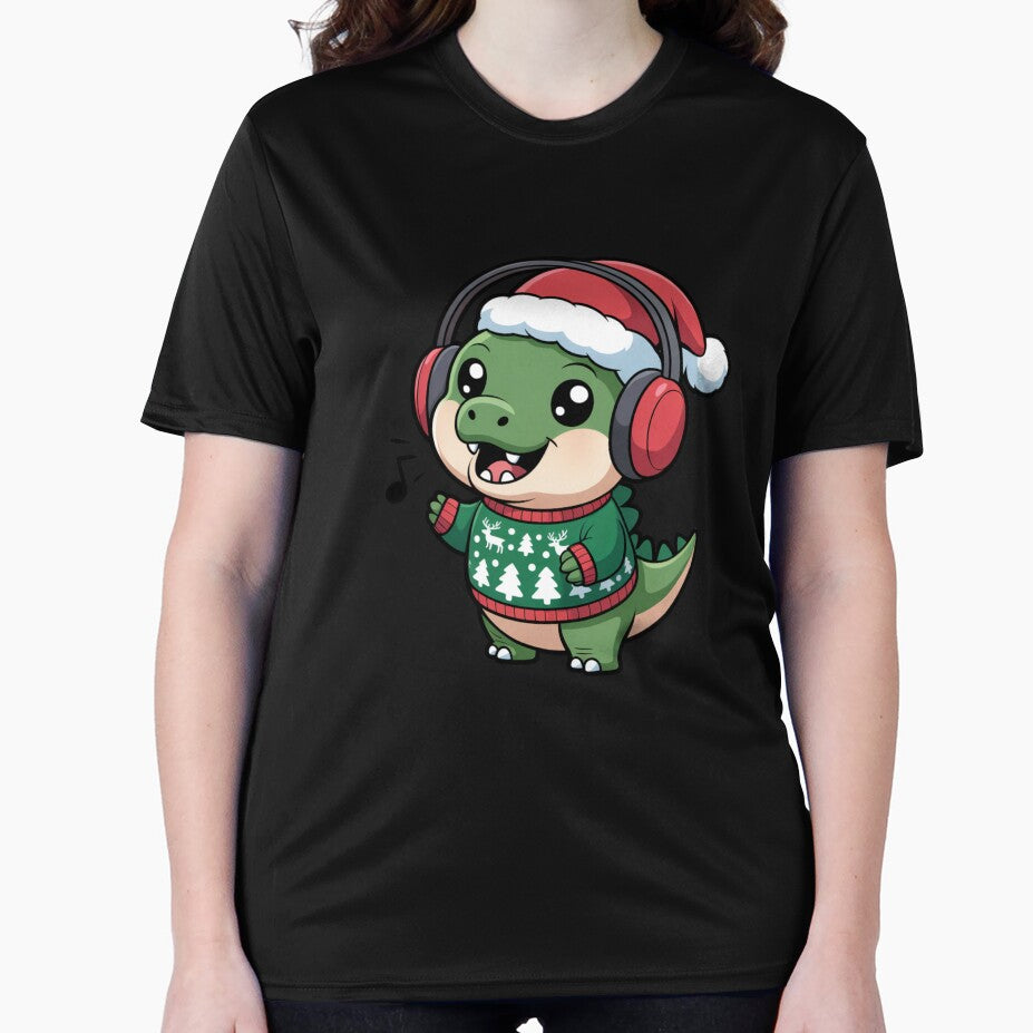 Kawaii Chibi Dinosaur in Ugly Christmas Sweater – Funny Holiday Singing Design by ColorSplash123