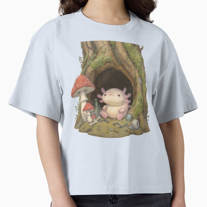 Enchanted Forest Axolotl – Fantasy Creature in Tree Hollow Goblincore Art by MadeByACJ