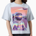 Retro Futuristic Chrome Astronaut in Synthwave Landscape by Rachet Dome