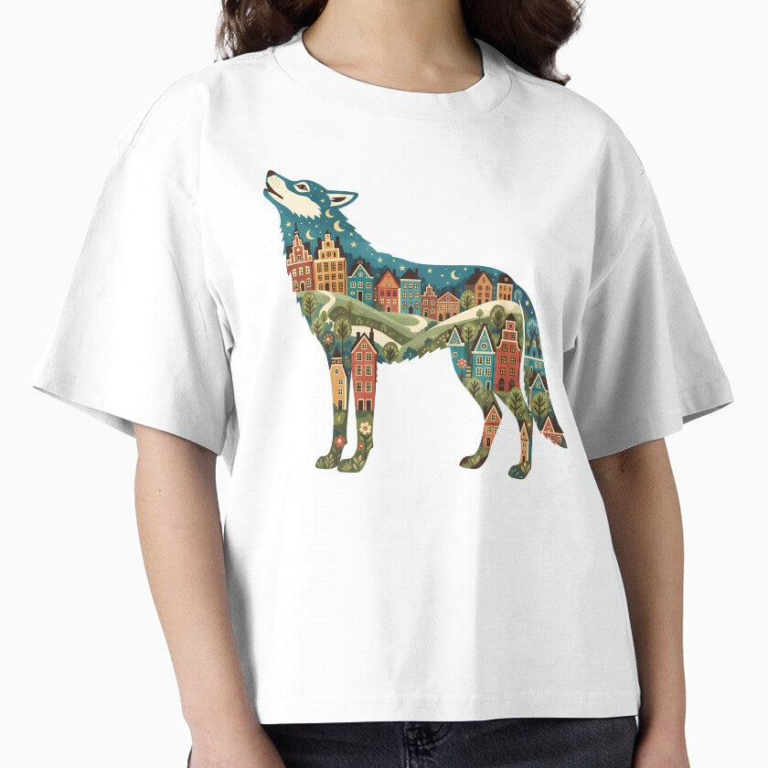 Wolf Silhouette with Gamla Stan Townscape – Scandinavian Folk Art by heidiannemorris © by FOLK ART FUSION by heidiannemorris