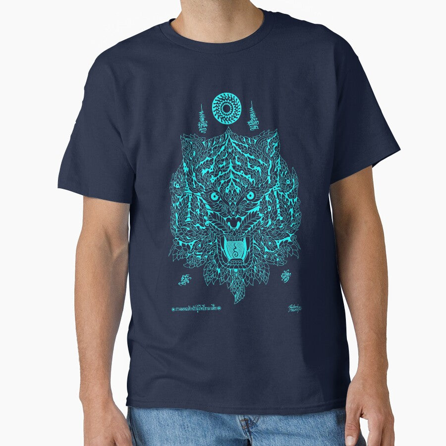Thai traditional art of Talisman Tiger face Sky Blue color. by AmornGallery