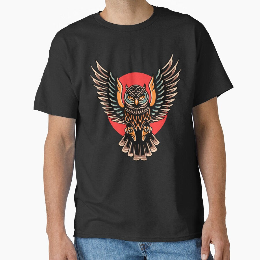Brave colorful Owl Spread Wings with Sun at the Back by activlifewear