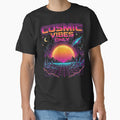 Cosmic Vibes Only Synthwave Sunset Neon Grid City Retro Futuristic Space Art by Void and Neon