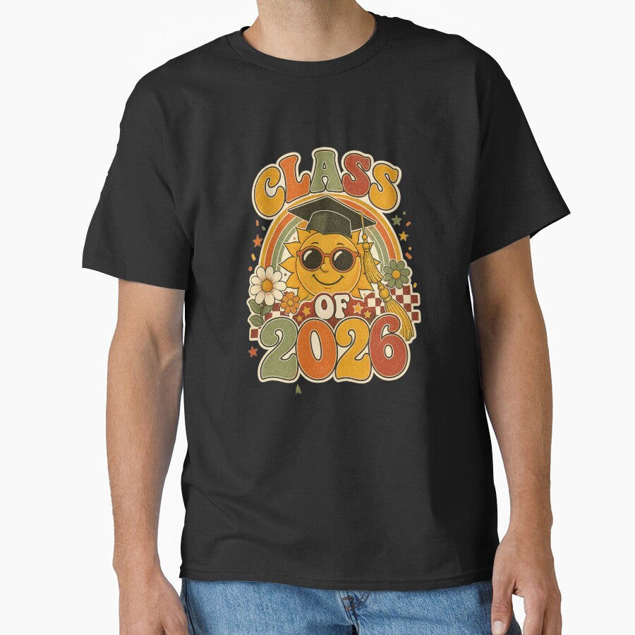Class of 2026 Retro Graduation Sunshine T-Shirt | Groovy Senior 2026 Vintage Graduate Design by Lozarux