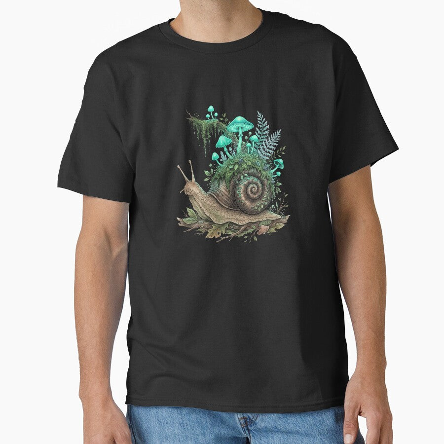 Glowing Mushroom Snail Mystical Forest Botanical Art by Ortsas