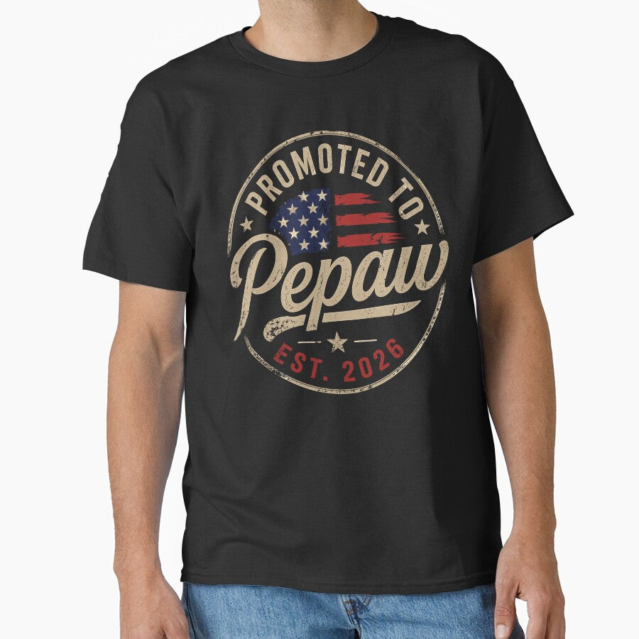 Promoted to Pepaw EST 2026 USA Flag Funny Soon to Be Pepaw by ironicmuscle