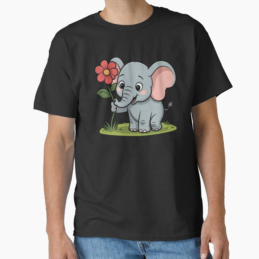 Cute Baby Elephant Holding Red Flower – Adorable Cartoon Illustration by DailySparks