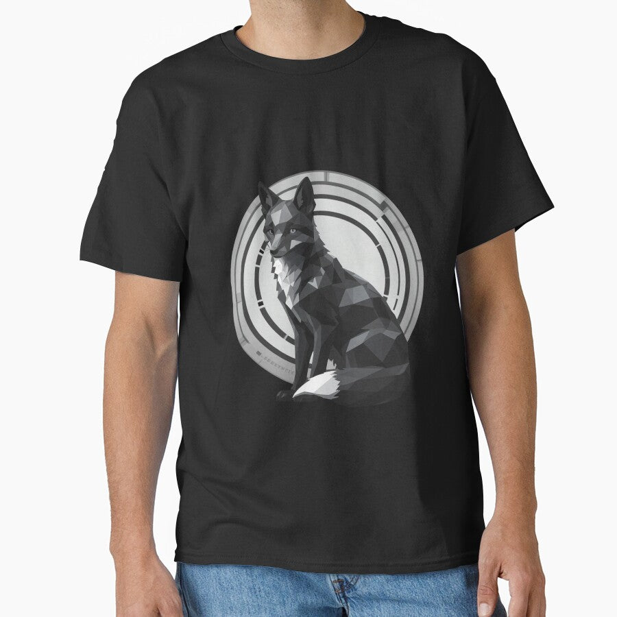 Monochrome Polygon Fox – Geometric Minimalist Art by PixelVibe782