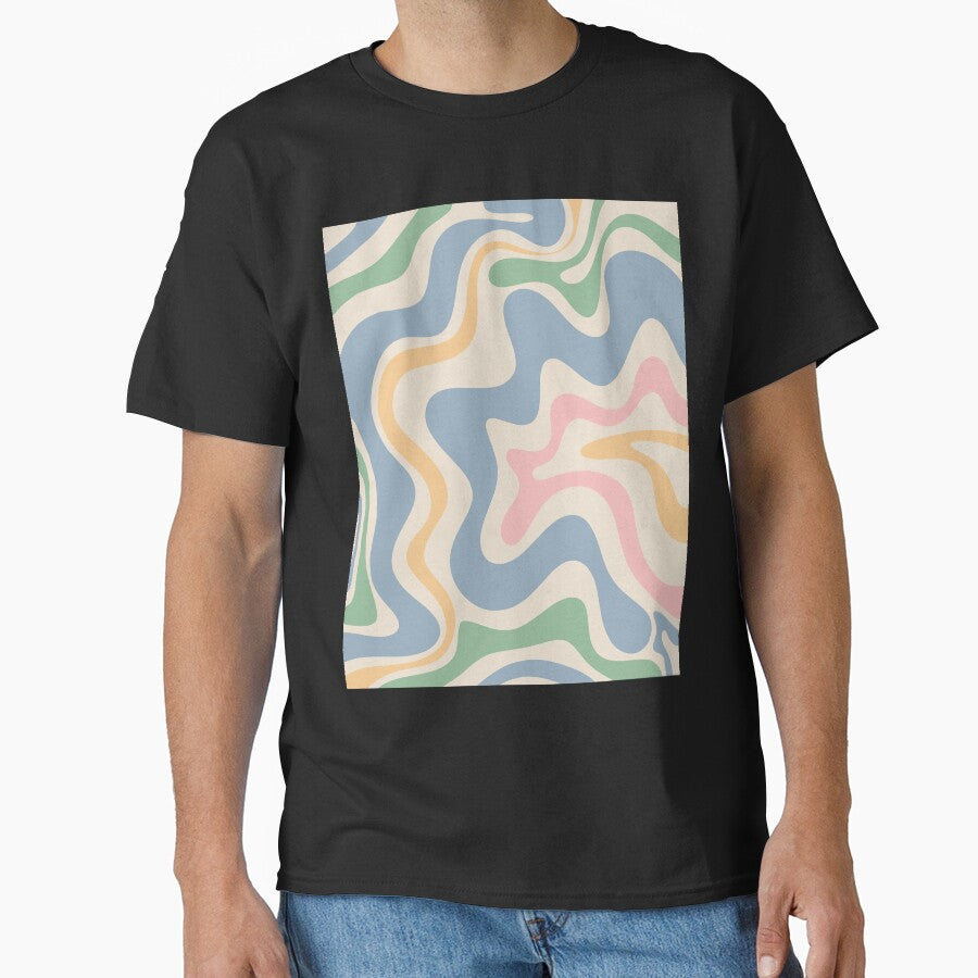 Retro Liquid Swirl Abstract Pattern Light Blue Pink Green Yellow Cream by kierkegaard