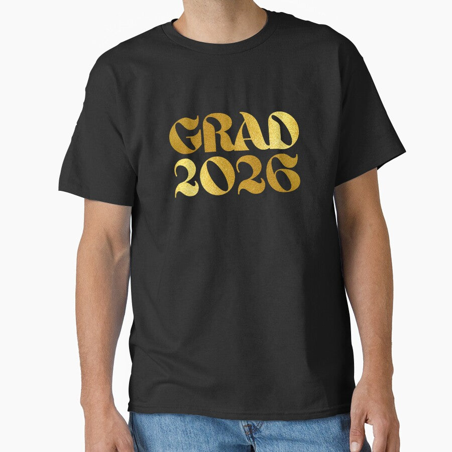 Class of 2026 Senior Grad Graduation 2026 Gold Look Typography Gift on Black by Artycom