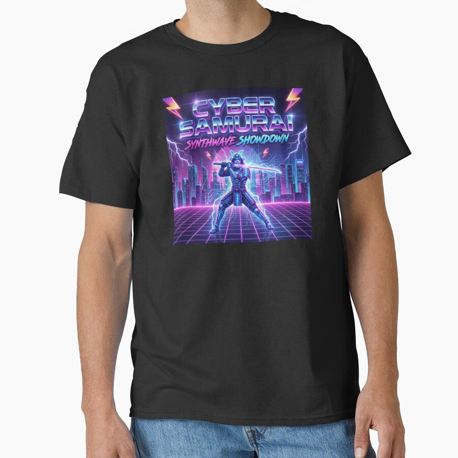 Neon Cyber Samurai Synthwave City Showdown by drhett09