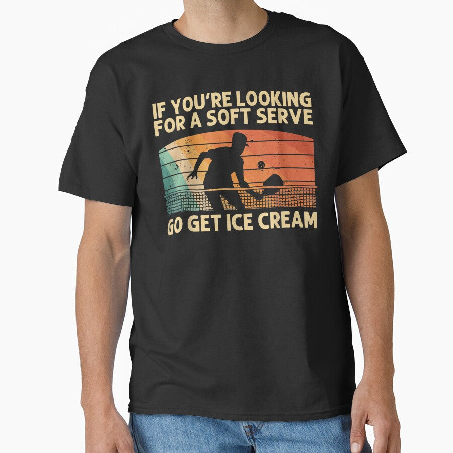 Funny Pickleball Player Soft Serve Quote Retro Sunset Sport Athlete Design by Twindluzz