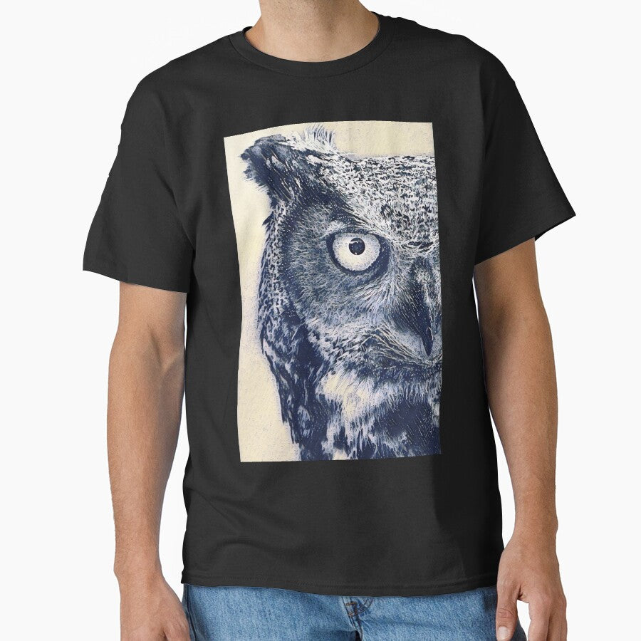 Ocean Waves Art Portrait Great Horned Owl Bird Face by TheWildFlix