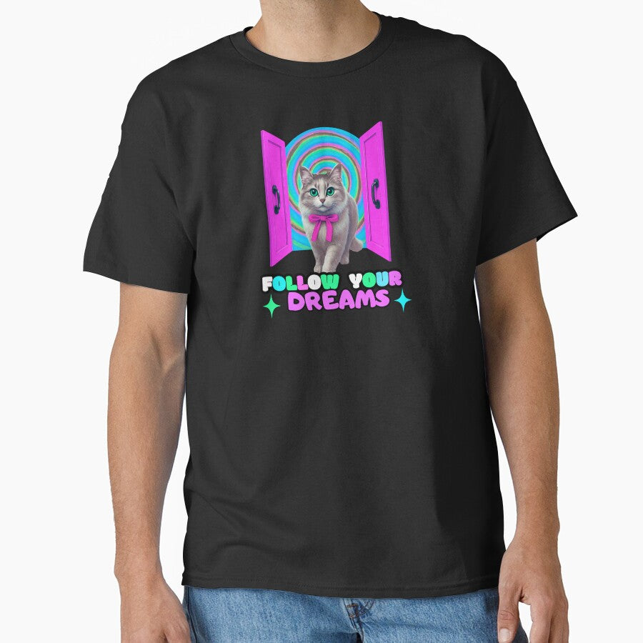 Follow Your Dreams Cat T-Shirt – Cute Aesthetic Kitty Design by Aimetoi