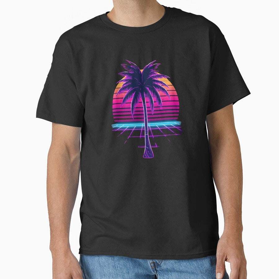 Neon Retro Synthwave Palm Tree 80s Vintage Sunset by Larams Studio