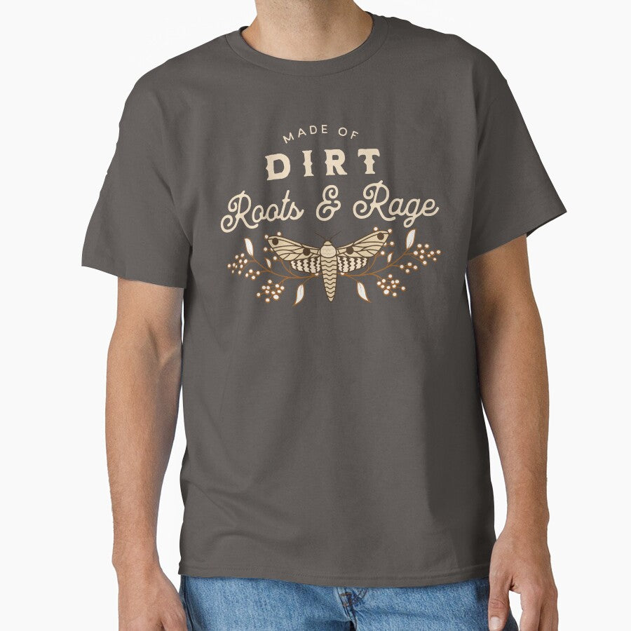 Made of Dirt Roots and Rage – Moth, Botanicals & Wild Feminine Energy Quote Design by WildWood Digital Art
