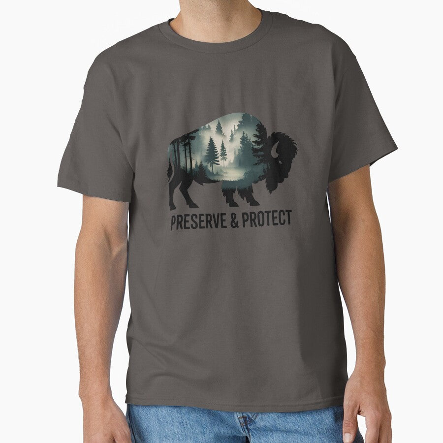 Preserve & Protect Nature Double Exposure Bison Silhouette Trees Forest Save the Environment Climate Change Wilderness Hiking Camping by ArcticFoxStudio
