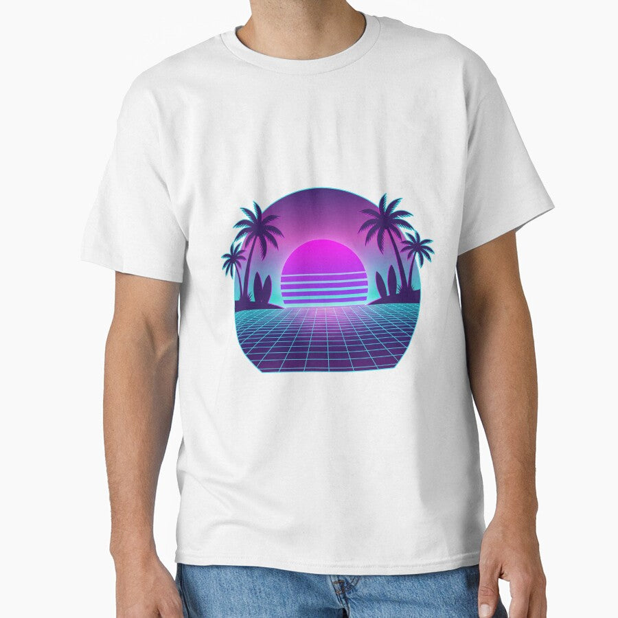 Neon Synthwave Tropical Surf Island Sunset by ModMotiff