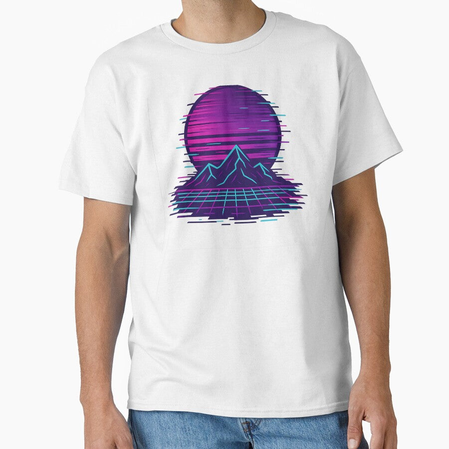 Neon Sunset Glitch – Retro Futuristic Landscape by InkMalinois