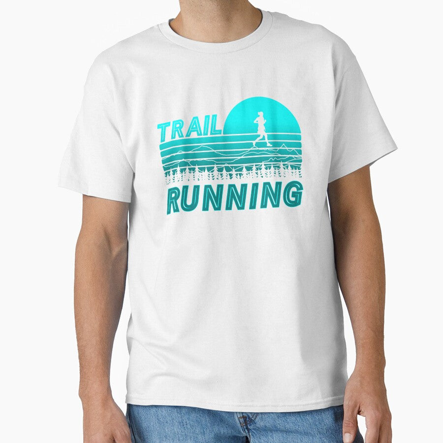 Trail running in blue sunset with mountains and forest by wejollydigitals
