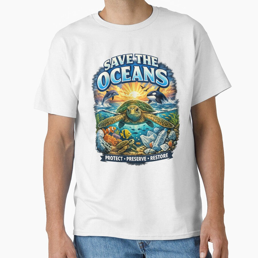 Save The Oceans Shirt – Sea Turtle Ocean Conservation, Stop Plastic Pollution, Marine Life Environmental Gift by KittyPawMeow