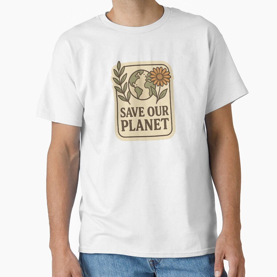 Save Our Planet – Retro Earth & Botanical Eco Awareness Design by MarCinu Art