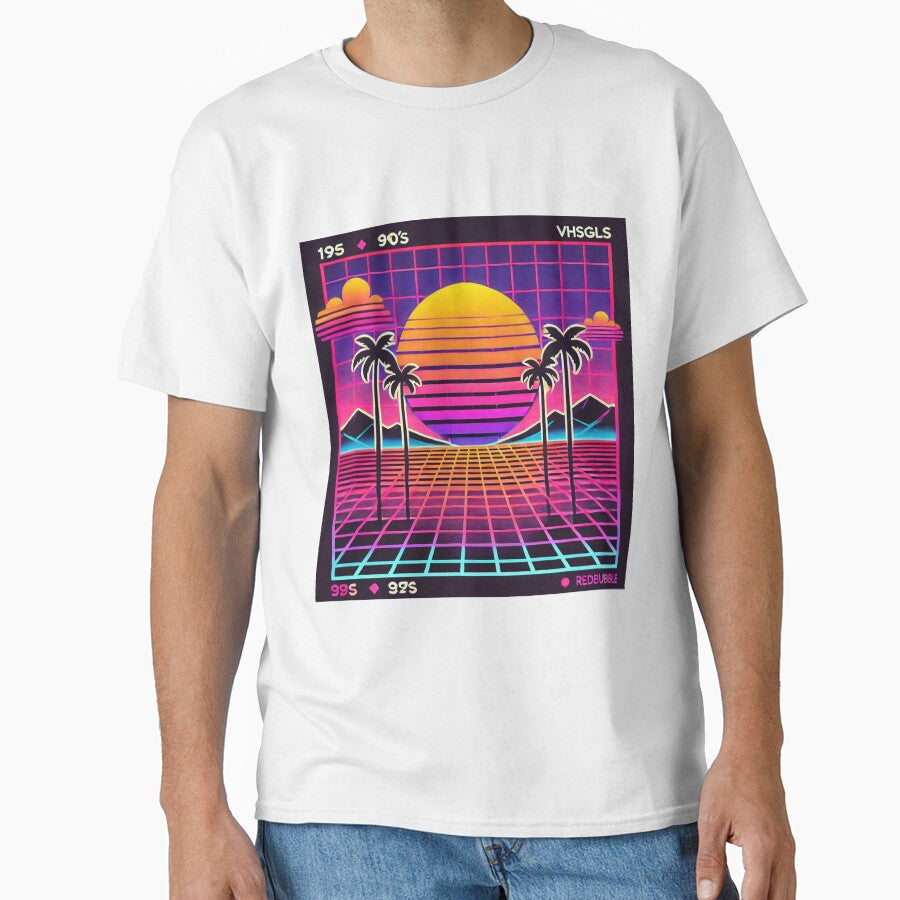 "Retro Sunset with Neon Palm Trees - 80s Aesthetic" by DreamLabStudio