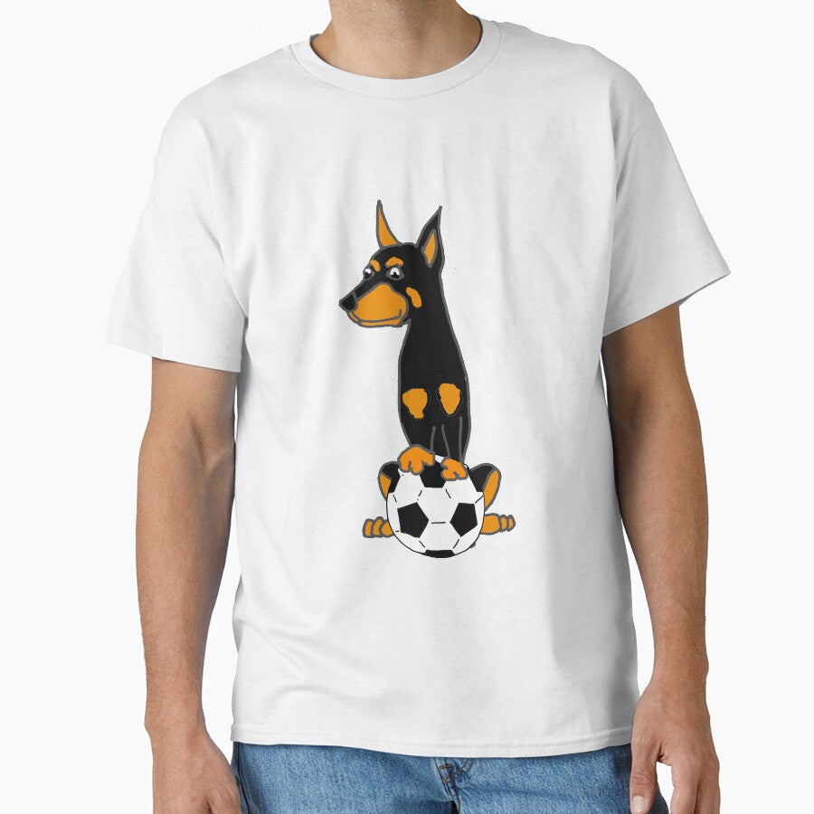 Funny Doberman Pinscher Dog Playing Soccer by Nature's Fancy