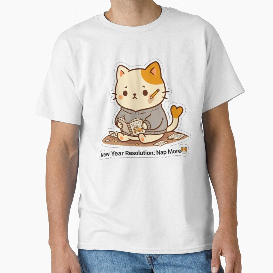 Funny New Year Resolution Cat - Cute Kawaii Kitten Napping Illustration by MT-Hub | Art for Every Soul
